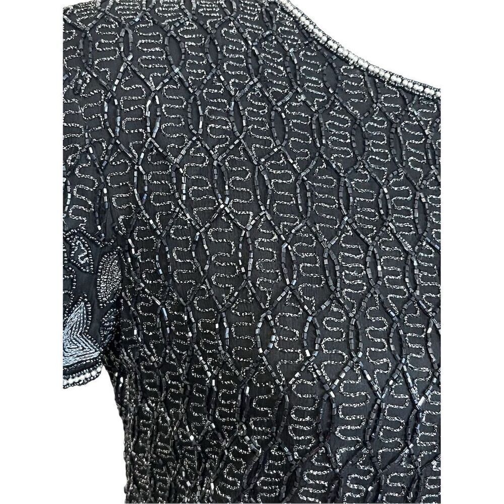 Adrianna Papell Women's Black Beaded Silk Blouse S Party Top Evening Cocktail - Picture 2 of 13